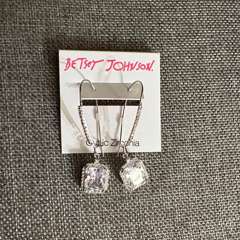 Betsey Johnson Silver Crystal Drop Earrings